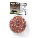 Paolini's Sausage & Meat Bison Burger Patties 4oz (Raw / Frozen) in a clear plastic wrapper