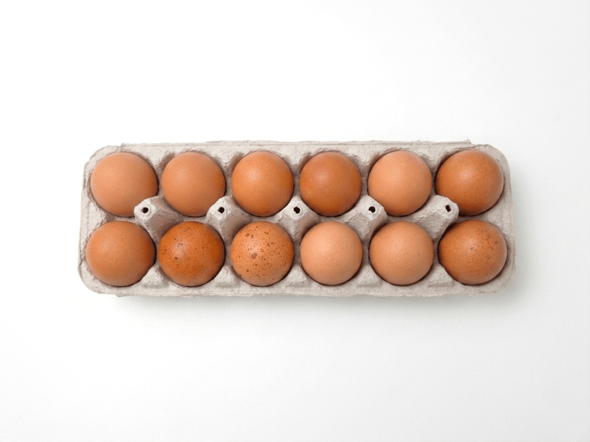 A carton of 12 brown eggs