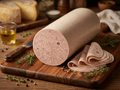 A large log of Hunter Sausage displayed on a wooden cutting board