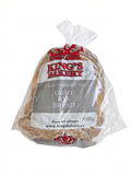 A bag of King's Bakery Classic Sourdough Rye Light Rye Bread, 645g, packaged in a clear plastic bag with a white and gray label and red crown logos.