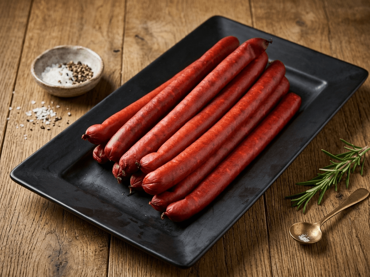Several Sweet Chilli Sticks arranged on a black rectangular serving platter
